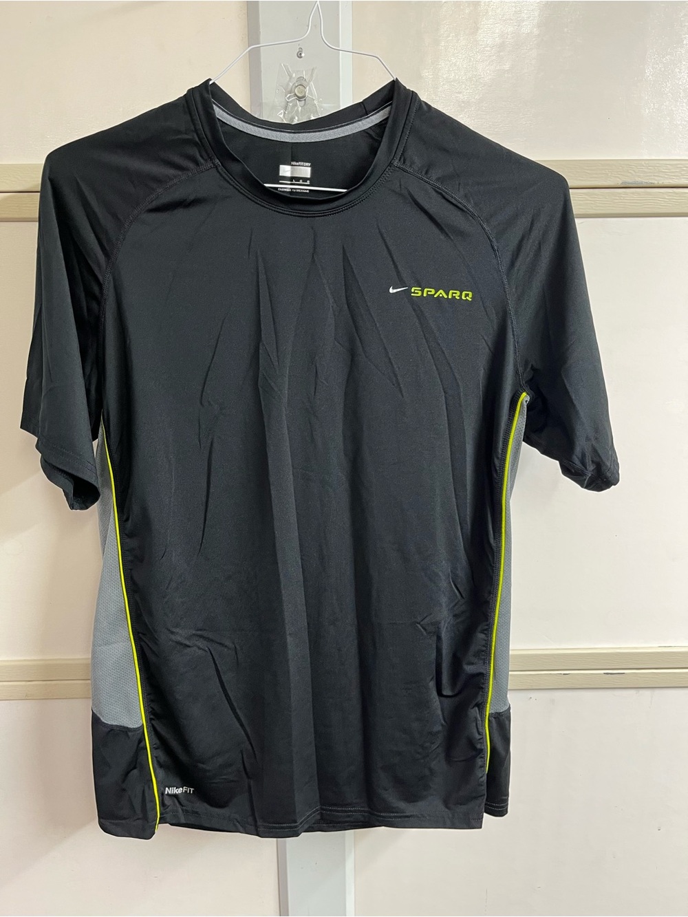 Nike Men's Black Short Sleeve Dri-FIT Tee with Lime Accents